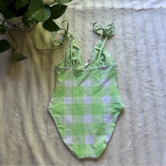 Solid & Striped Olympia Pistachio Green Gingham Reversible One Piece Swimsuit - Picture 7 of 8